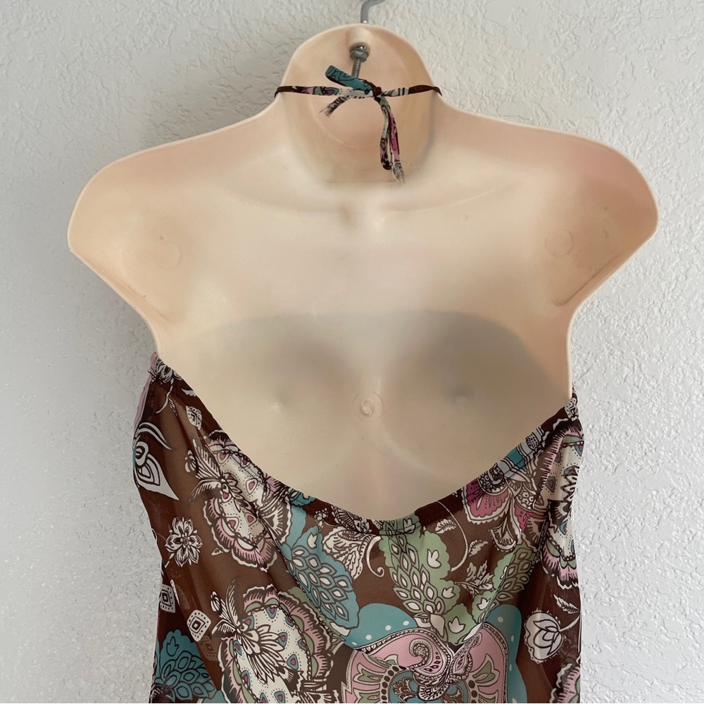 Vintage Y2K Lipstick Paisley Strapless Halter Asymmetrical Top Open Back MEDIUM - Picture 4 of 5